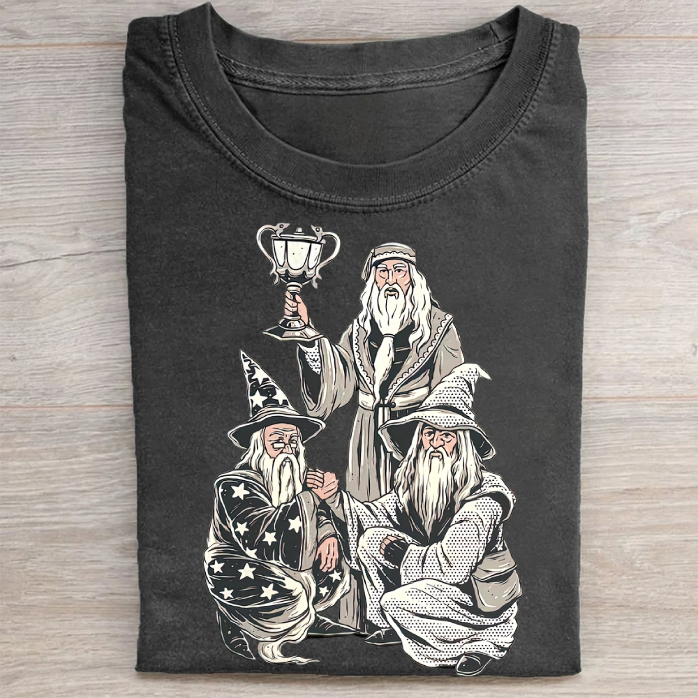 Wizard Trio Fantasy Graphic Vintage Washed Tee 