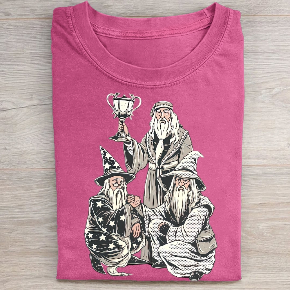 Wizard Trio Fantasy Graphic Vintage Washed Tee 