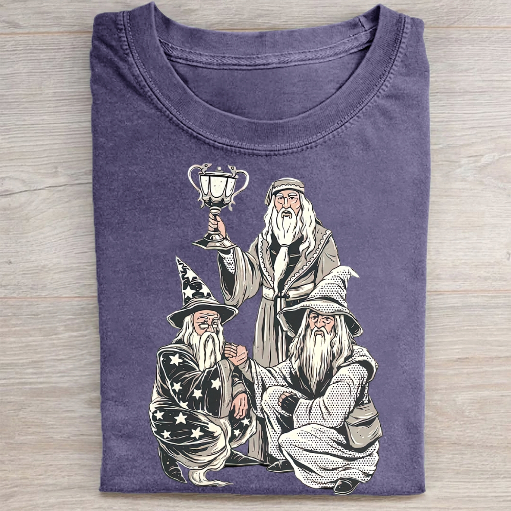 Wizard Trio Fantasy Graphic Vintage Washed Tee 