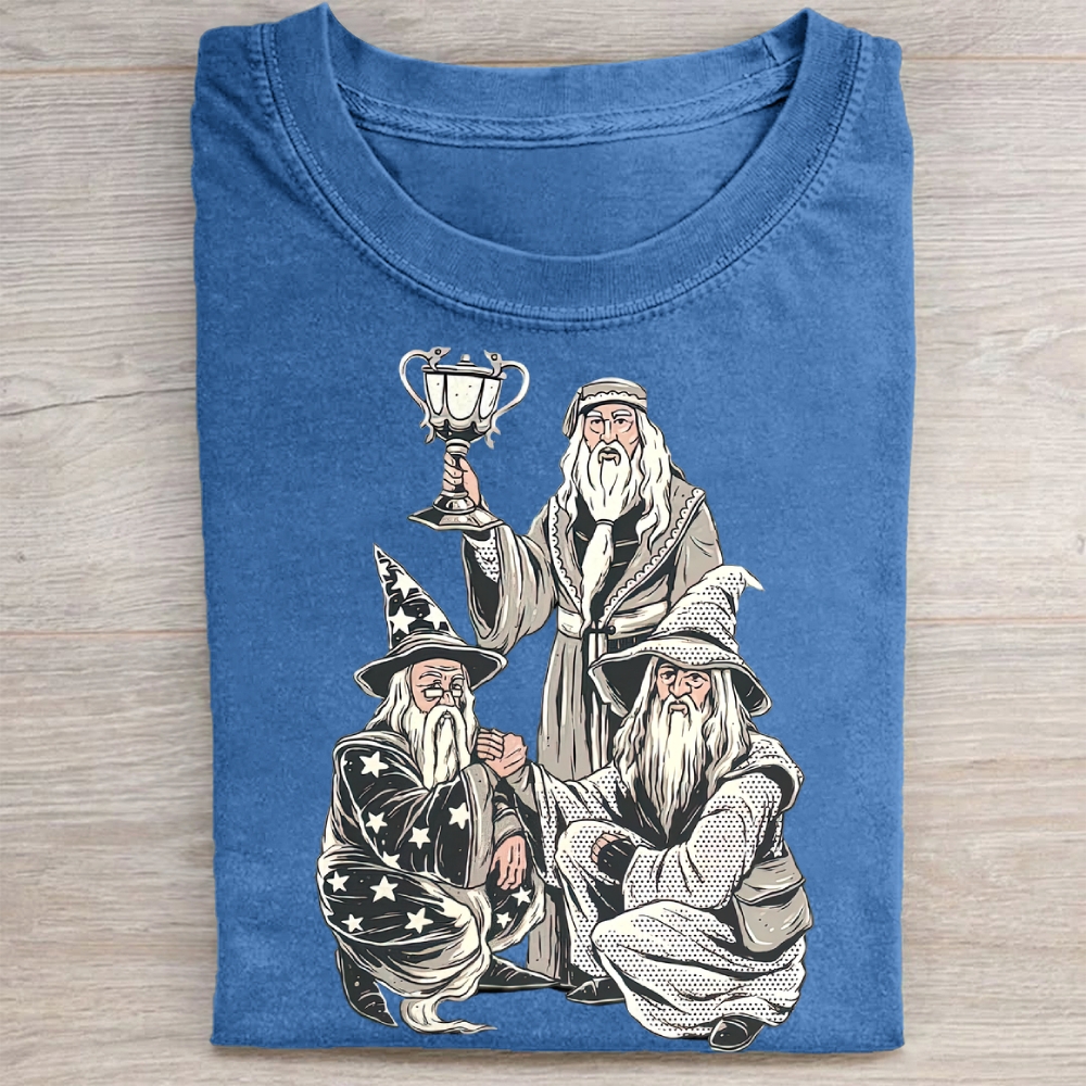 Wizard Trio Fantasy Graphic Vintage Washed Tee 