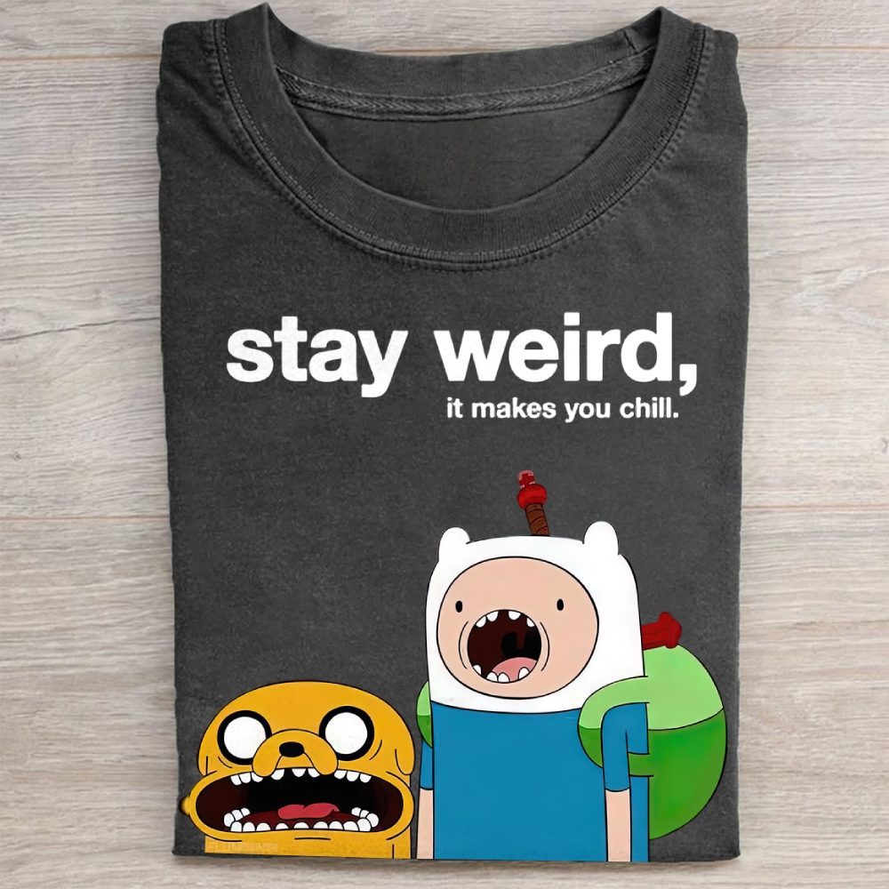 "Stay Weird" Adventure Time Casual Vintage Washed Tee