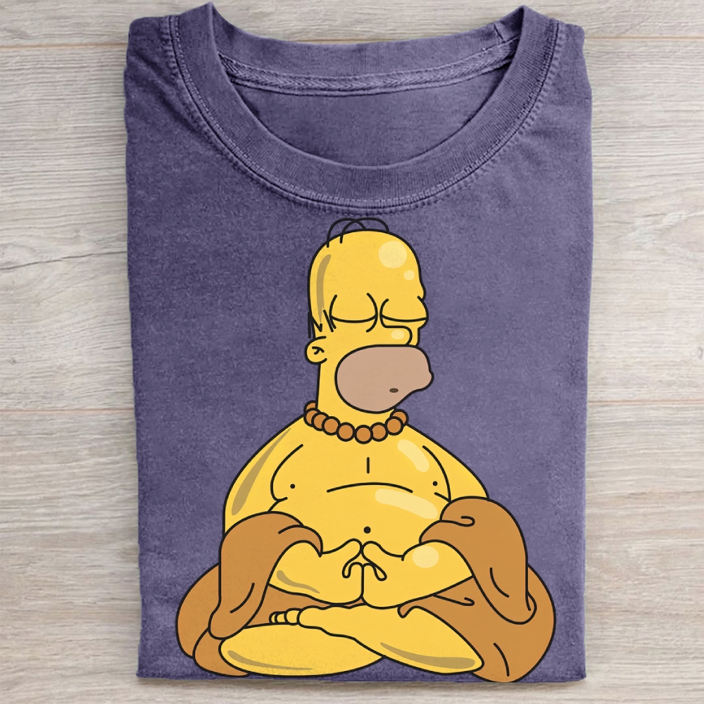 Meditating Homer Simpson Zen Parody Vintage Washed Tee 