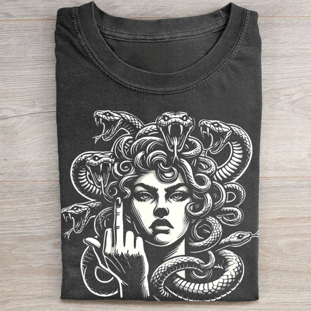 Medusa Middle Finger Dark Fantasy Vintage Washed Tee