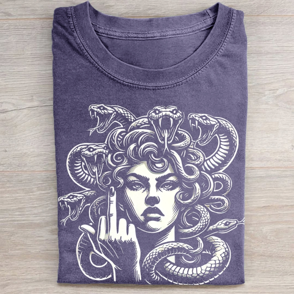 Medusa Middle Finger Dark Fantasy Vintage Washed Tee