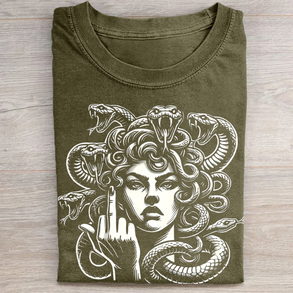 Medusa Middle Finger Dark Fantasy Vintage Washed Tee