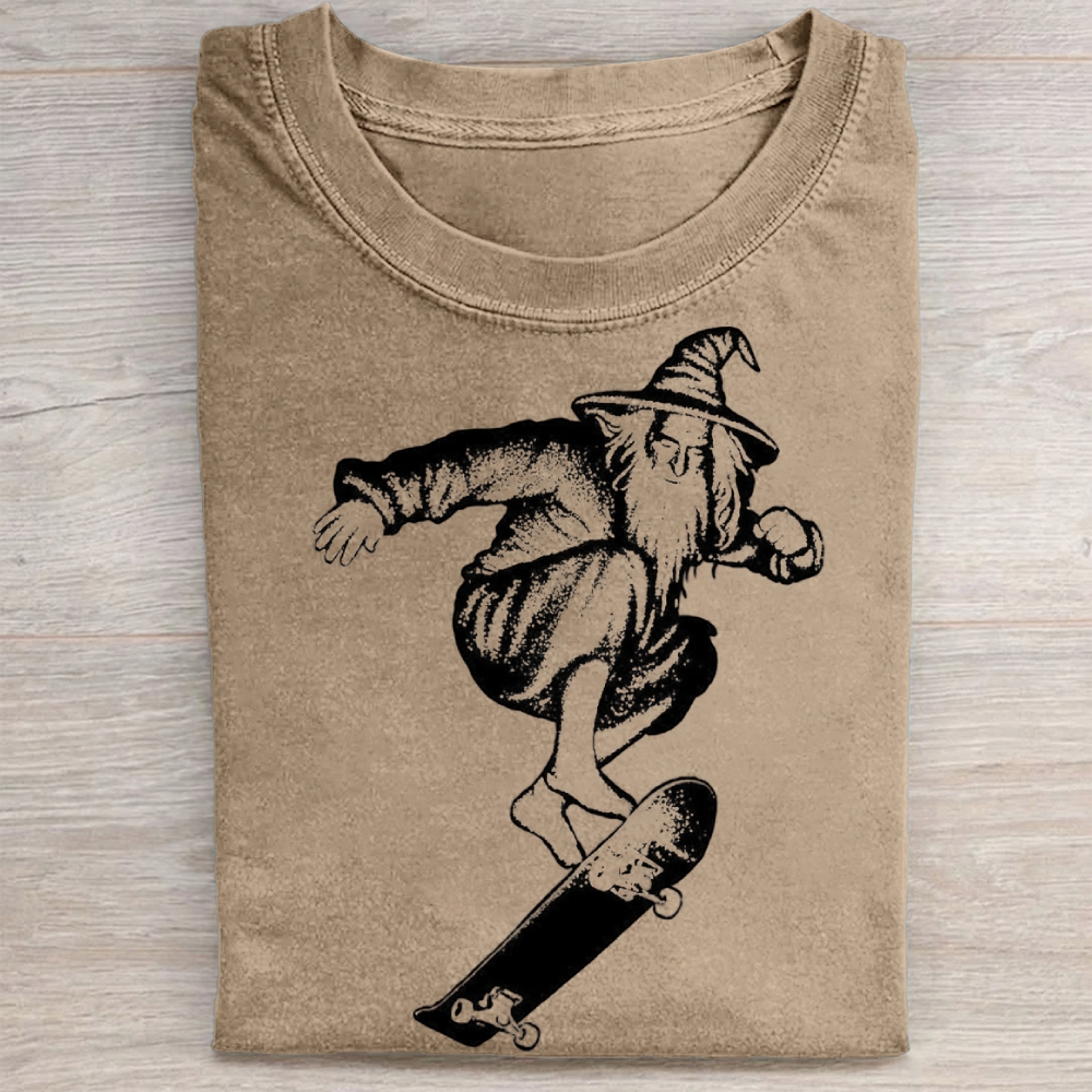 Skateboarding Wizard Vintage Graphic Vintage Washed Tee