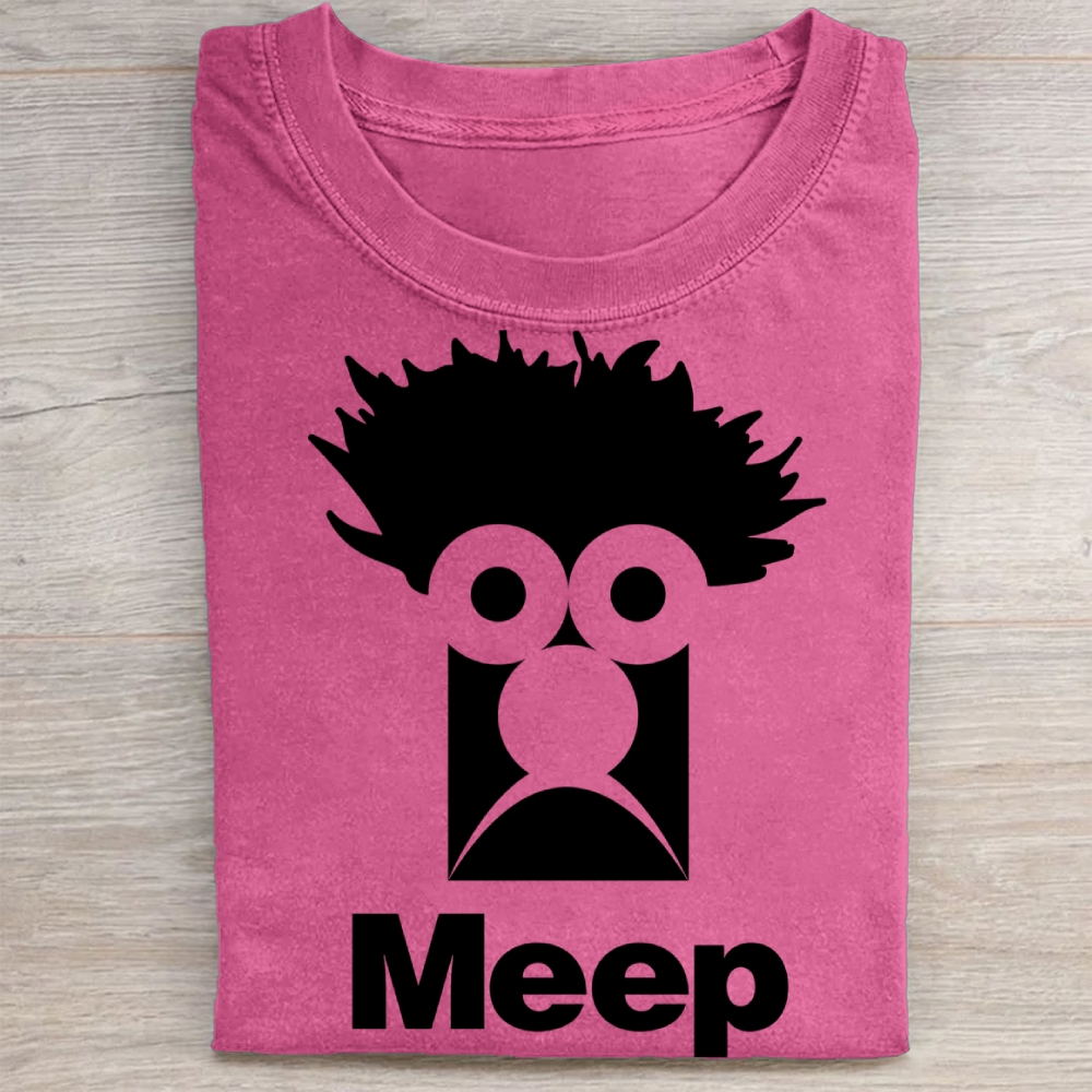 Minimalist "Meep" Lab Character Casual Vintage Washed Tee 