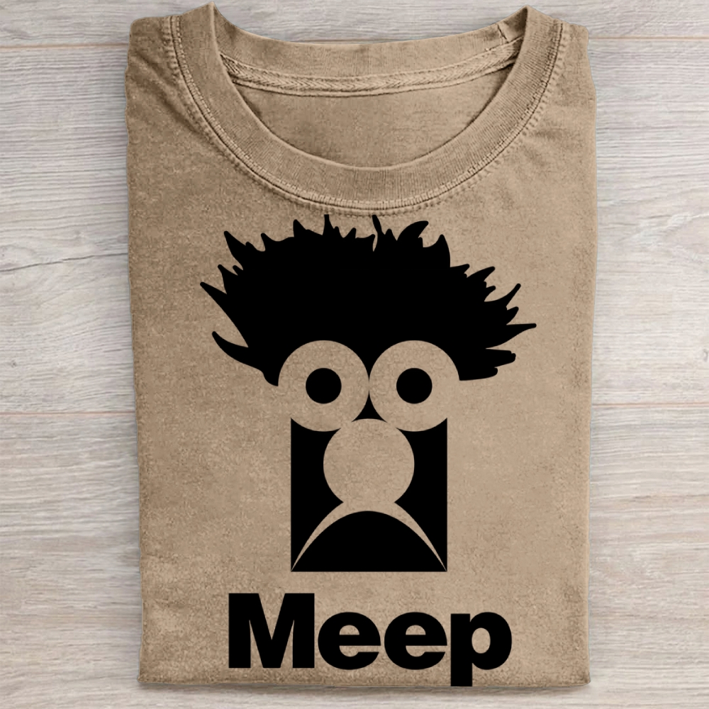 Minimalist "Meep" Lab Character Casual Vintage Washed Tee 