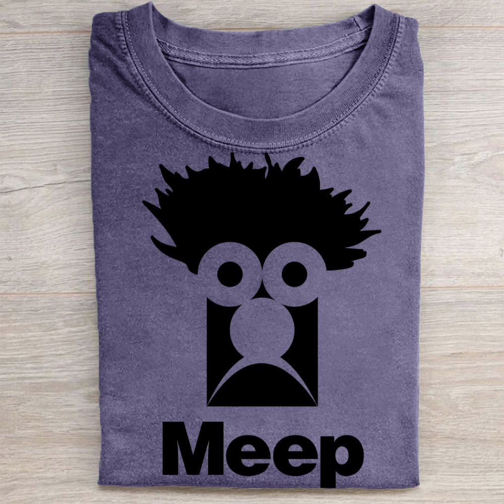 Minimalist "Meep" Lab Character Casual Vintage Washed Tee 