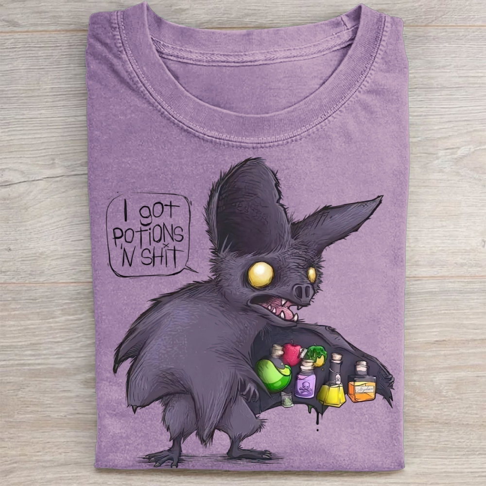  "I Got Potions N’ Shit" Fantasy Bat Vintage Washed Tee 
