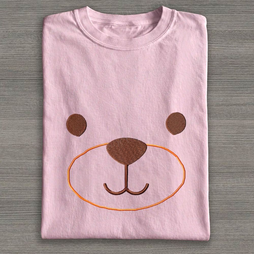 Embroidered Minimalist Bear Face Casual Cotton T-shirt