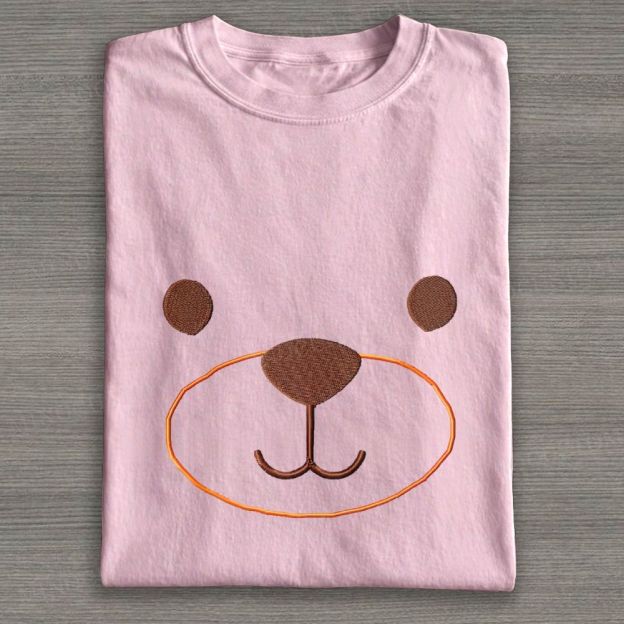 Embroidered Minimalist Bear Face Casual Cotton T-shirt