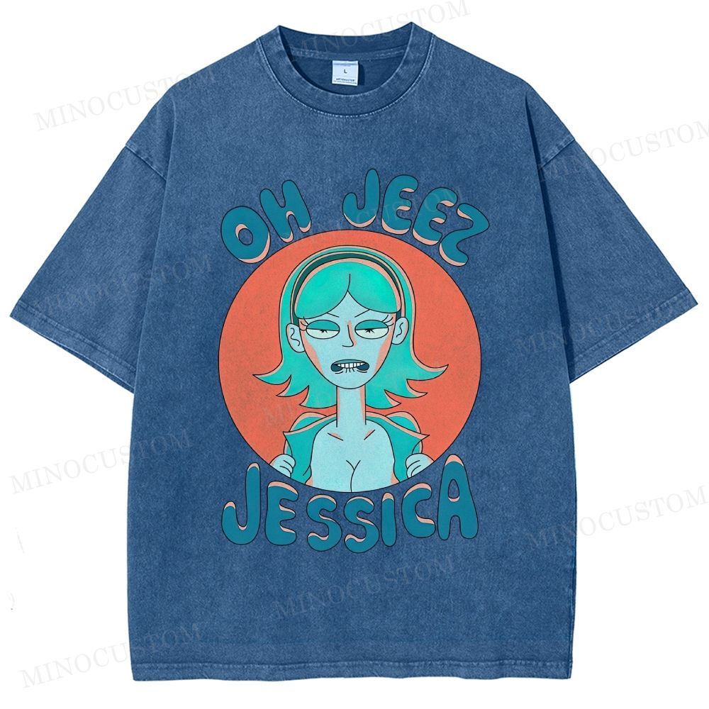  "OH JEEZ JESSICA" Retro Cartoon Character Washed T-Shirt 