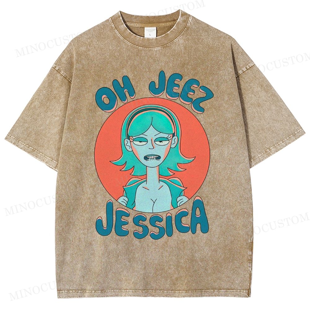  "OH JEEZ JESSICA" Retro Cartoon Character Washed T-Shirt 