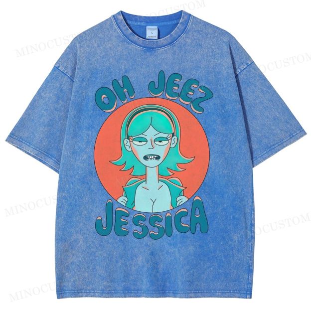  "OH JEEZ JESSICA" Retro Cartoon Character Washed T-Shirt 