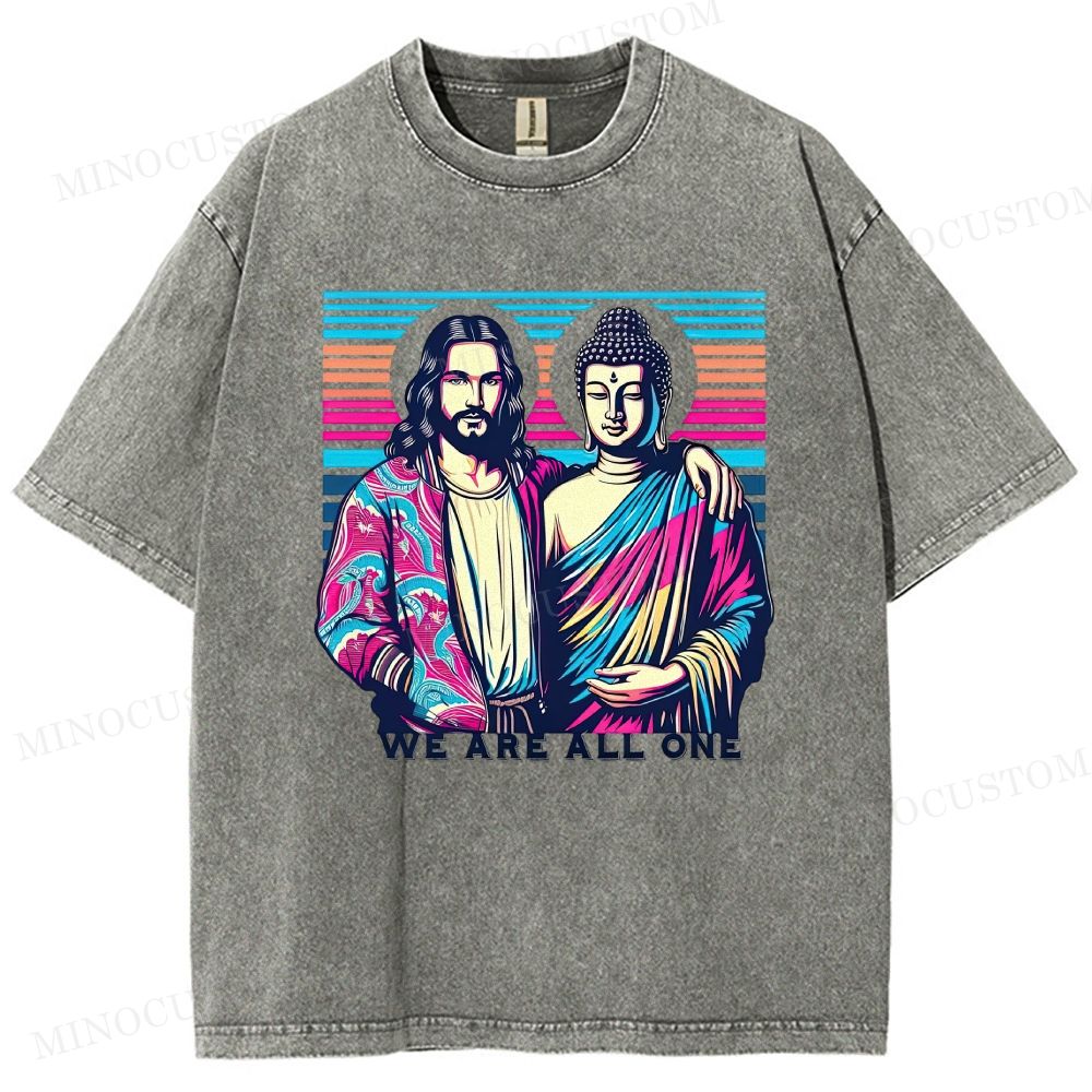  "We Are All One" Retro Pop Art Religious Unity Washed T-Shirt
