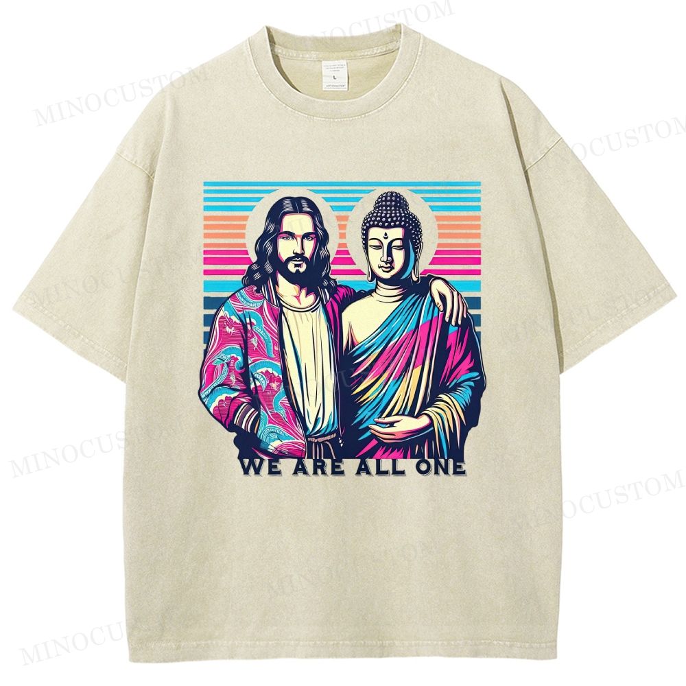  "We Are All One" Retro Pop Art Religious Unity Washed T-Shirt