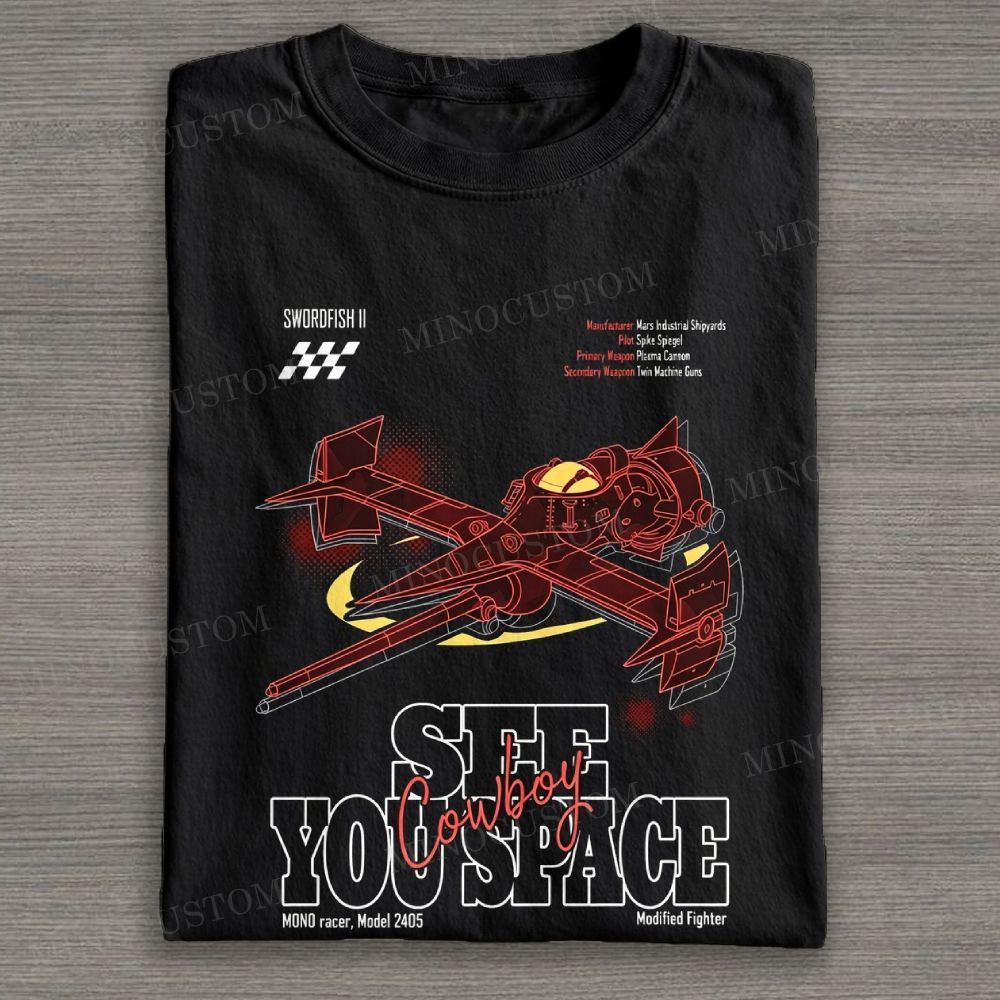 Futuristic Sci-Fi Fighter Graphic Cotton T-shirt 