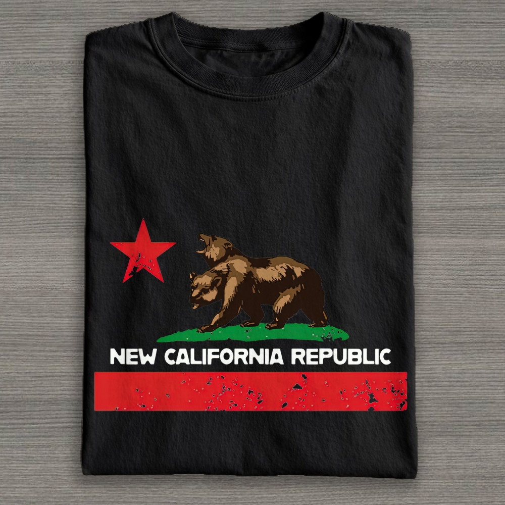New California Republic Bear GraphicCotton T-shirt