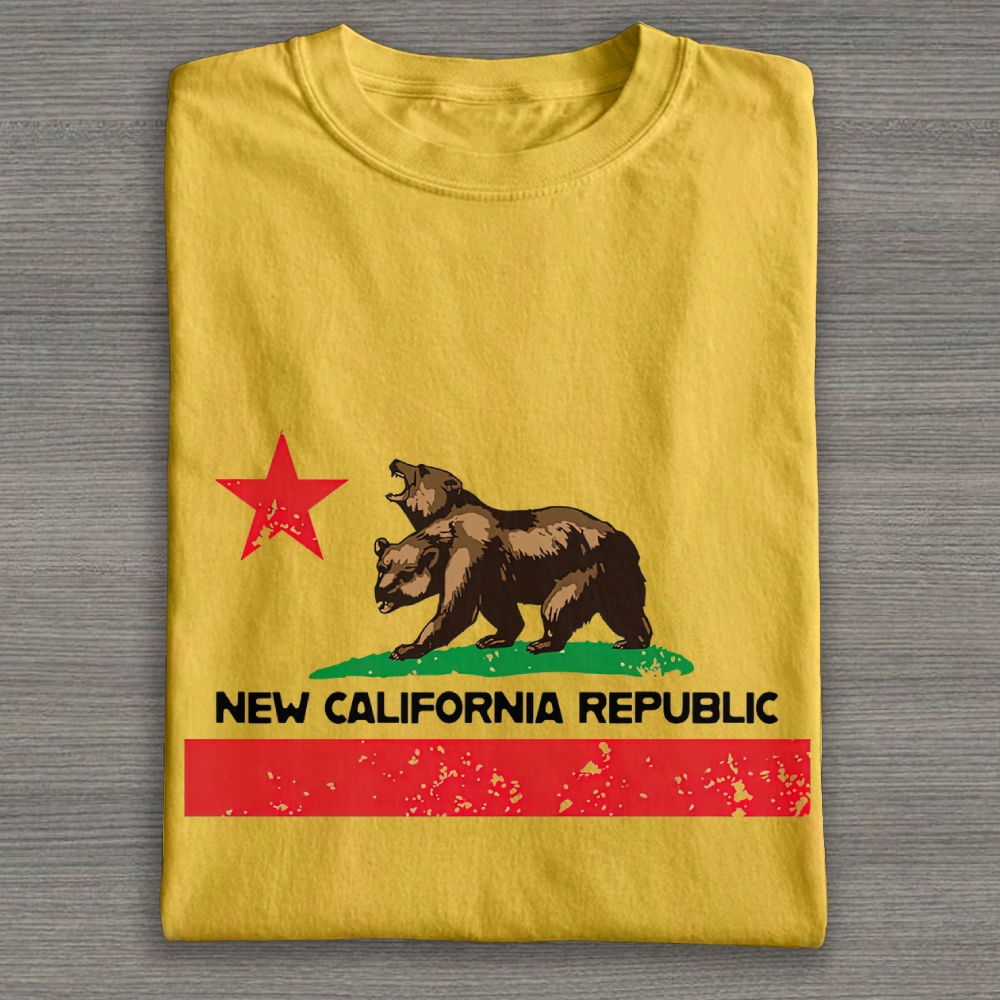 New California Republic Bear GraphicCotton T-shirt