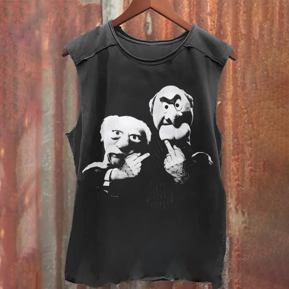 Statler & Waldorf Black & White Print Washed Tank Top
