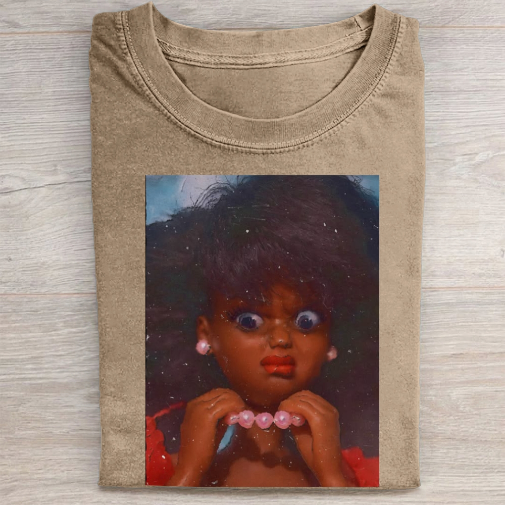  Vintage Black Barbie Doll Meme Casual Vintage Washed Tee