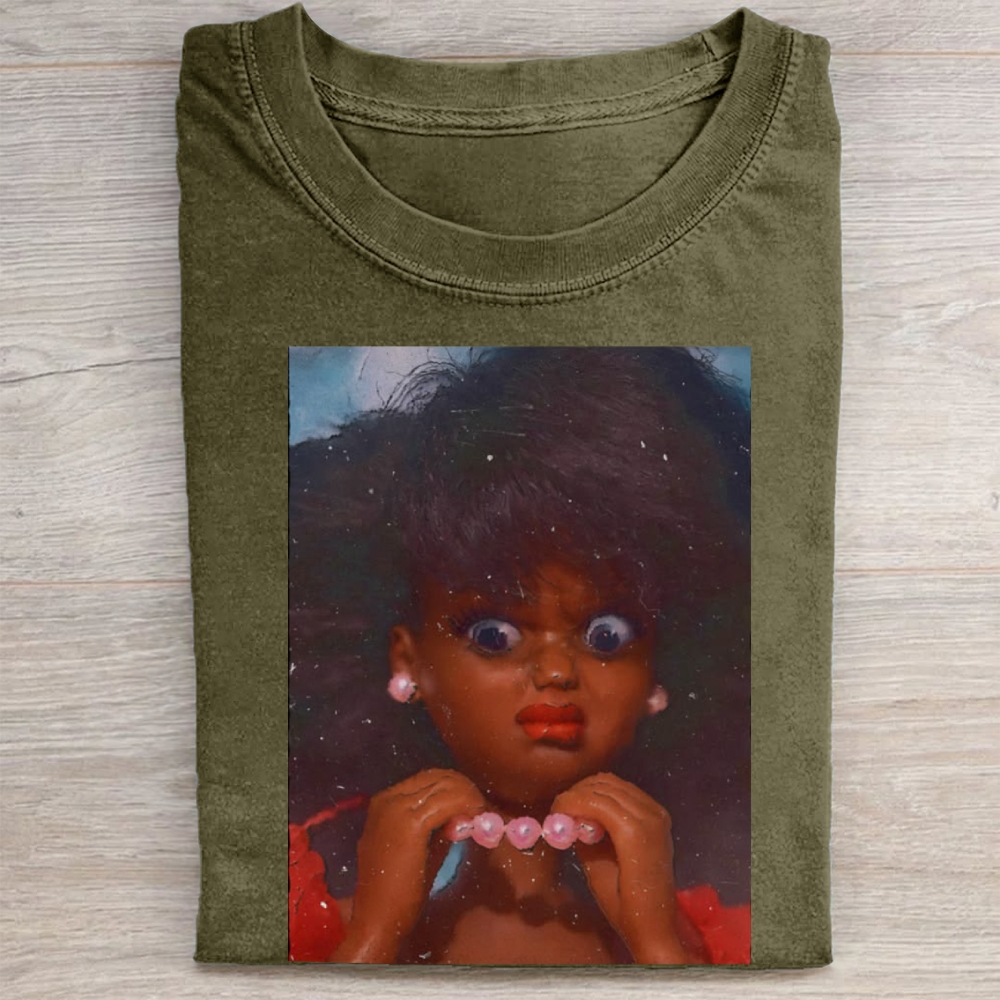  Vintage Black Barbie Doll Meme Casual Vintage Washed Tee