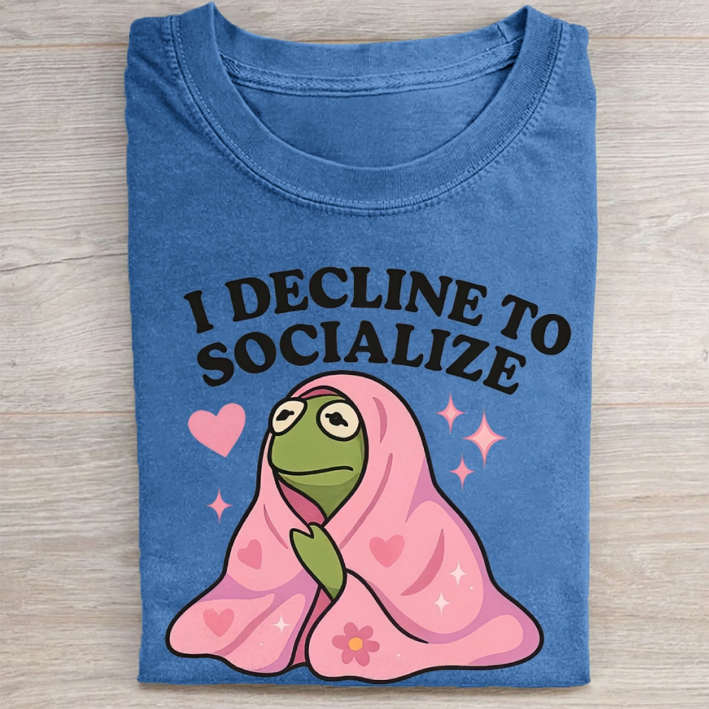 "I Decline to Socialize" Cozy Frog Meme Vintage Washed Tee