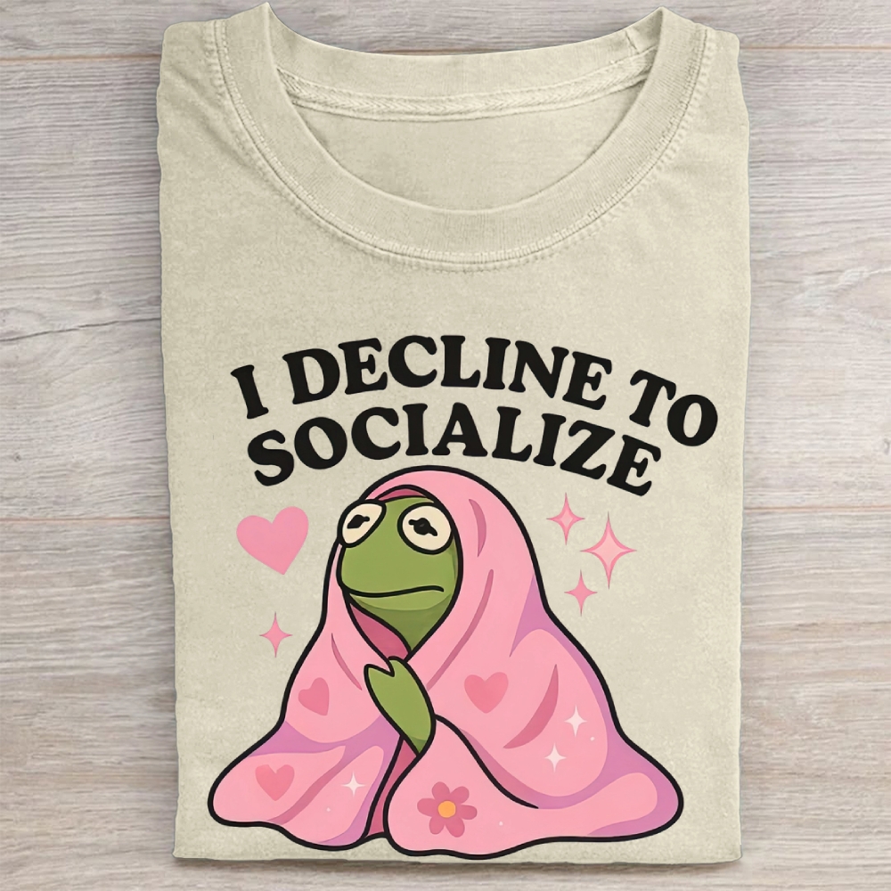 "I Decline to Socialize" Cozy Frog Meme Vintage Washed Tee