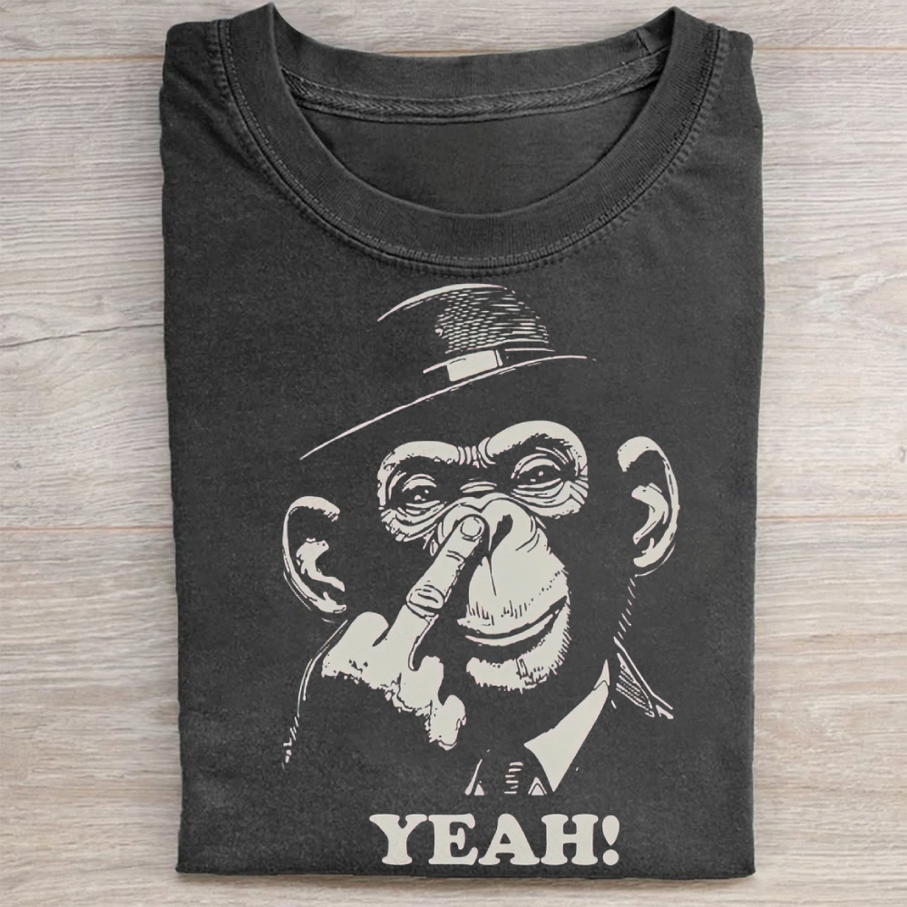 "Yeah!" Monkey in Hat Vintage Graphic Vintage Washed Tee