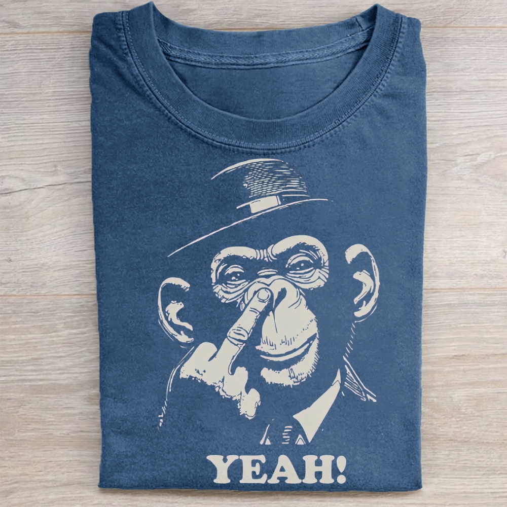 "Yeah!" Monkey in Hat Vintage Graphic Vintage Washed Tee