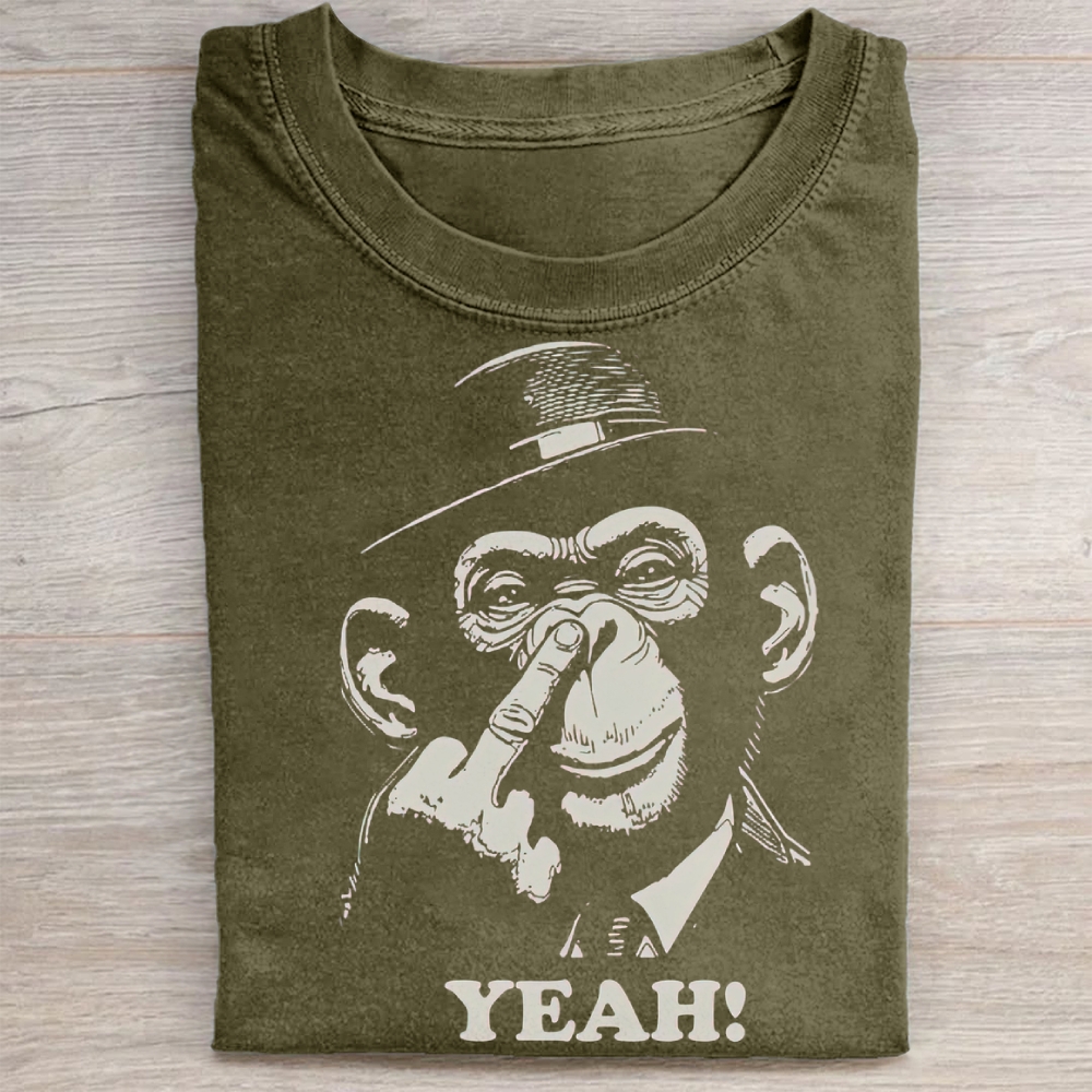 "Yeah!" Monkey in Hat Vintage Graphic Vintage Washed Tee
