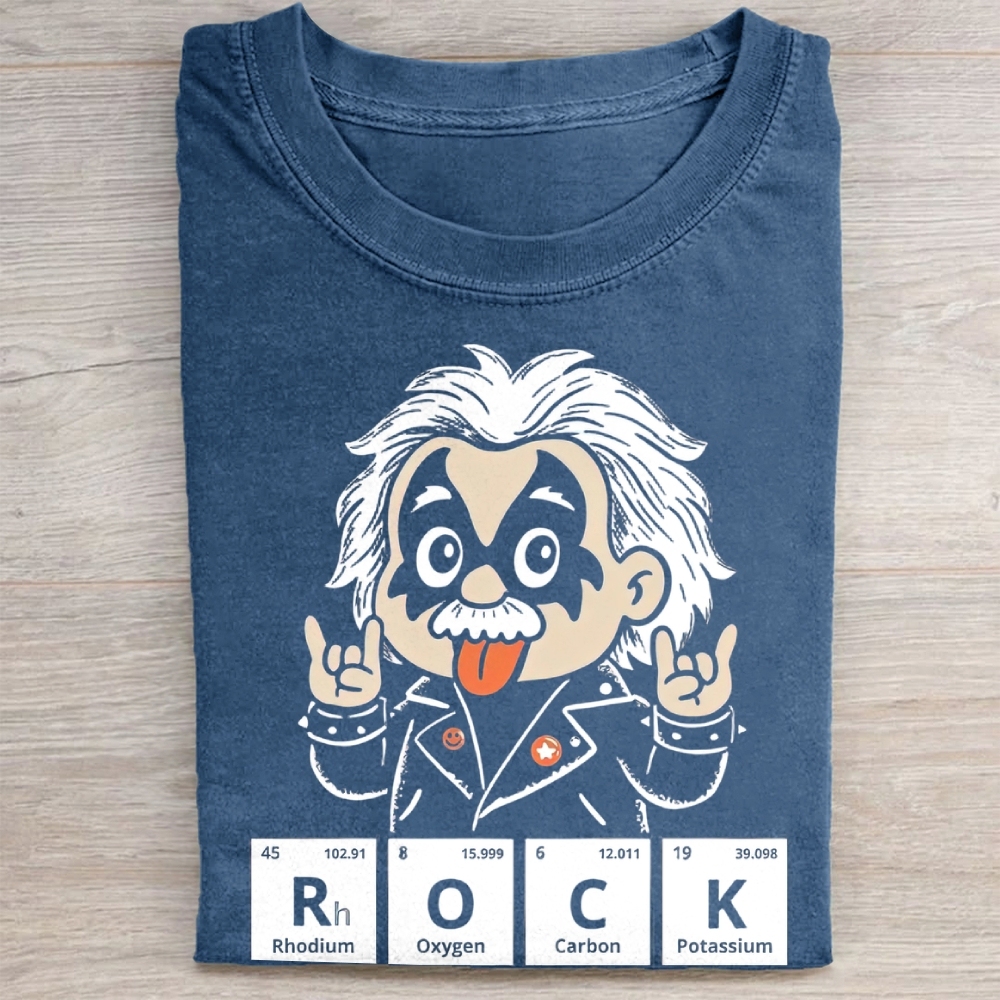 "ROCK" Einstein Heavy Metal Parody Vintage Washed Tee 