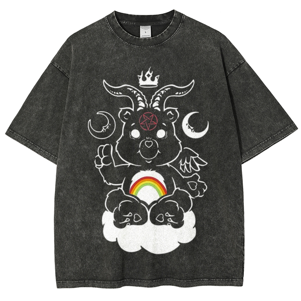 Occult Care Bear Baphomet Parody Washed T-Shirt