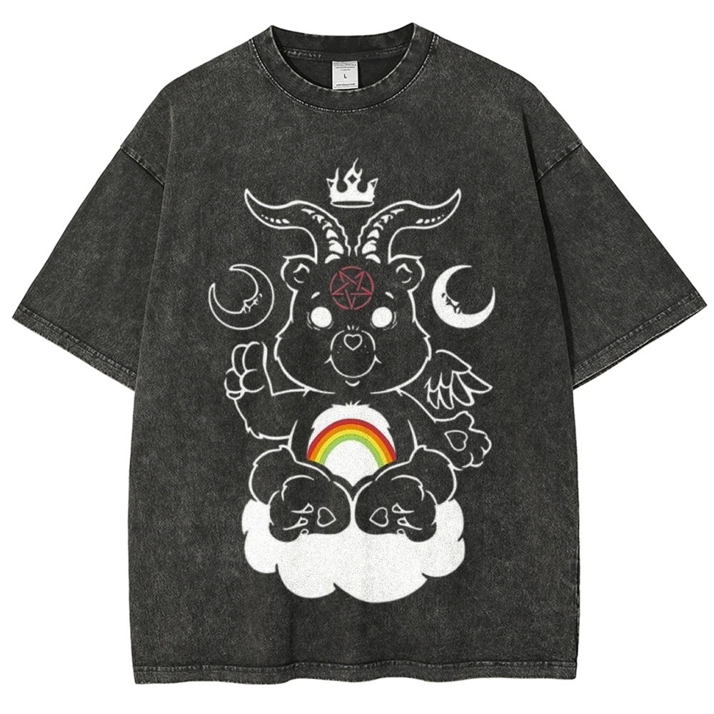 Occult Care Bear Baphomet Parody Washed T-Shirt