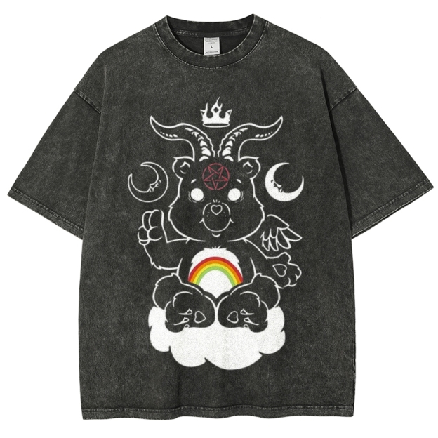 Occult Care Bear Baphomet Parody Washed T-Shirt