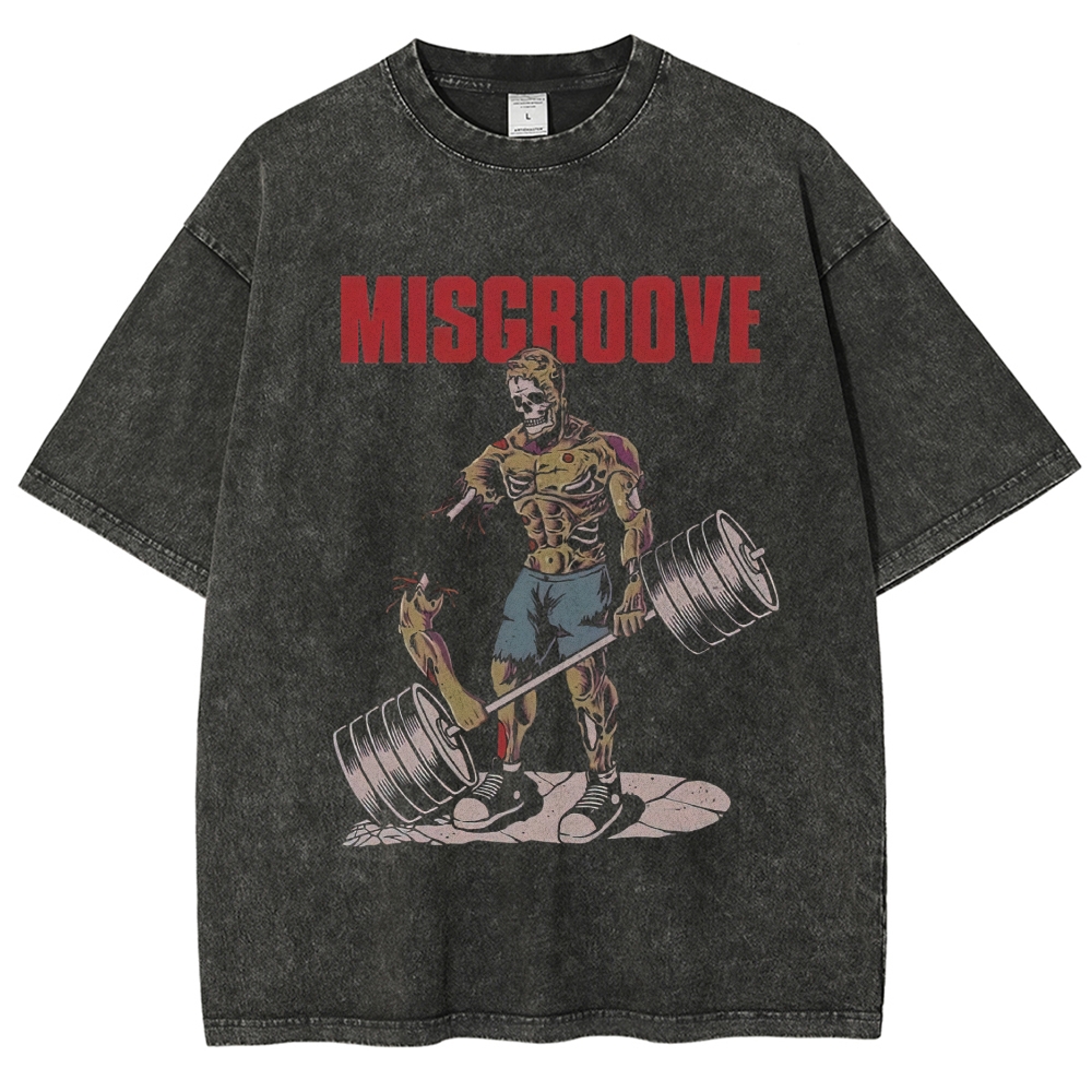 "Misgroove" Zombie Lifter Retro Graphic Washed T-Shirt