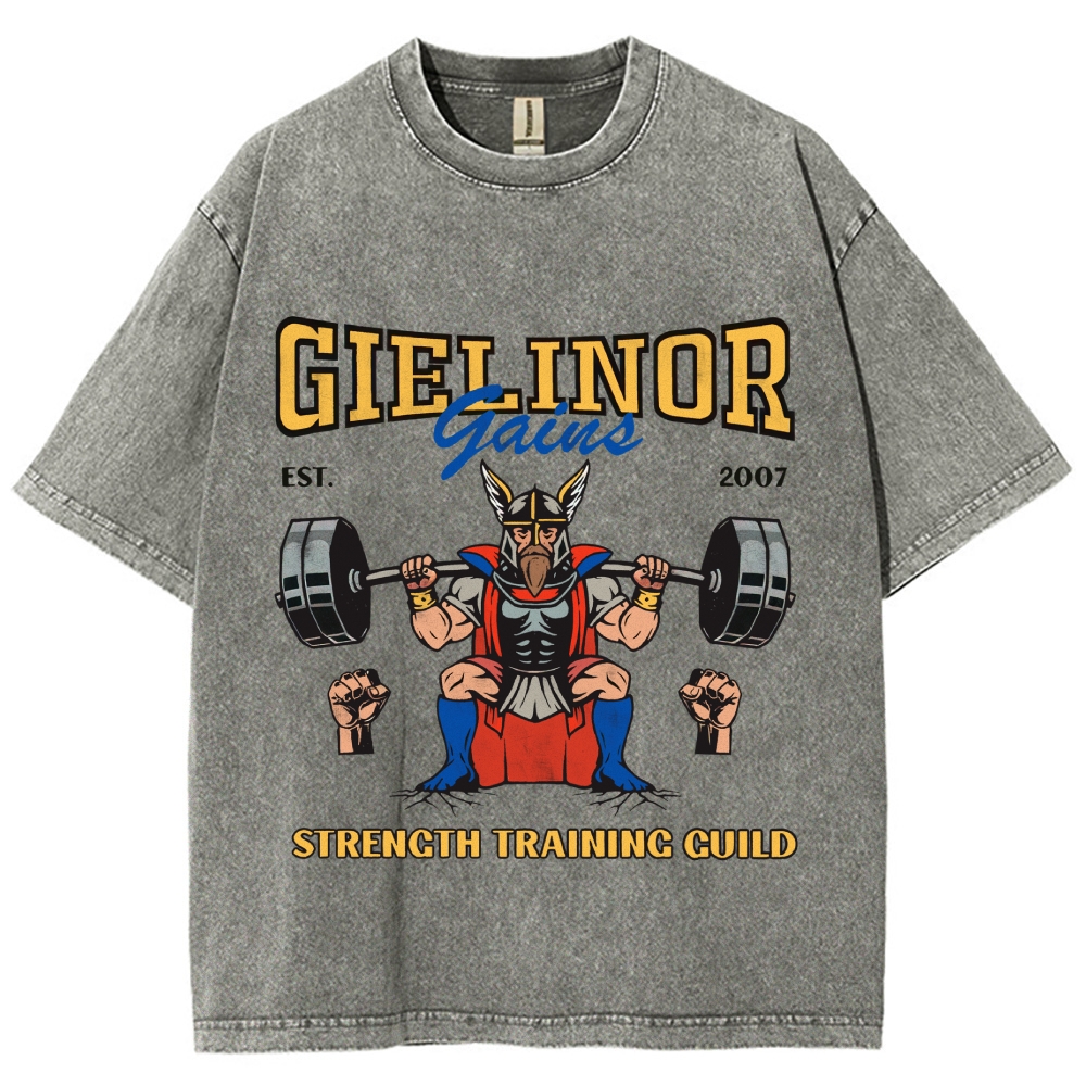 Vintage "Gielinor Gains" Strength Training Graphic Oversized Washed T-Shirt