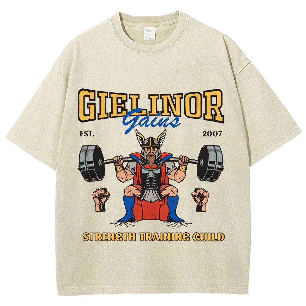 Vintage "Gielinor Gains" Strength Training Graphic Oversized Washed T-Shirt