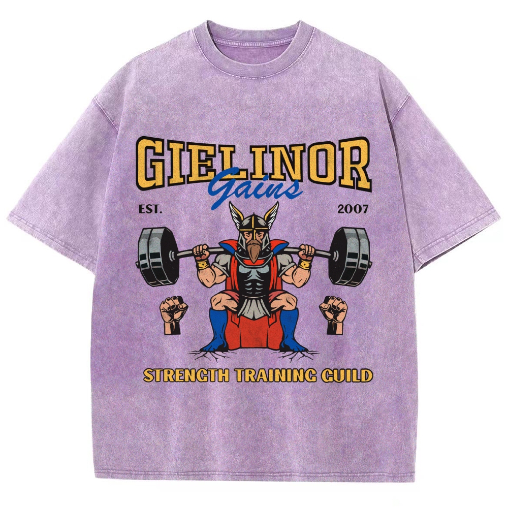 Vintage "Gielinor Gains" Strength Training Graphic Oversized Washed T-Shirt