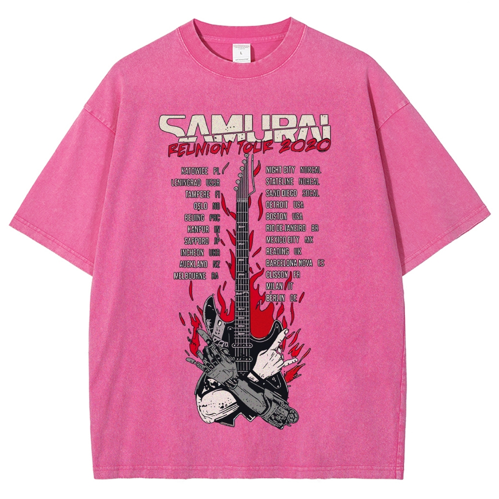 Vintage "Samurai Reunion Tour 2020" Rock Band Graphic Oversized Washed T-Shirt