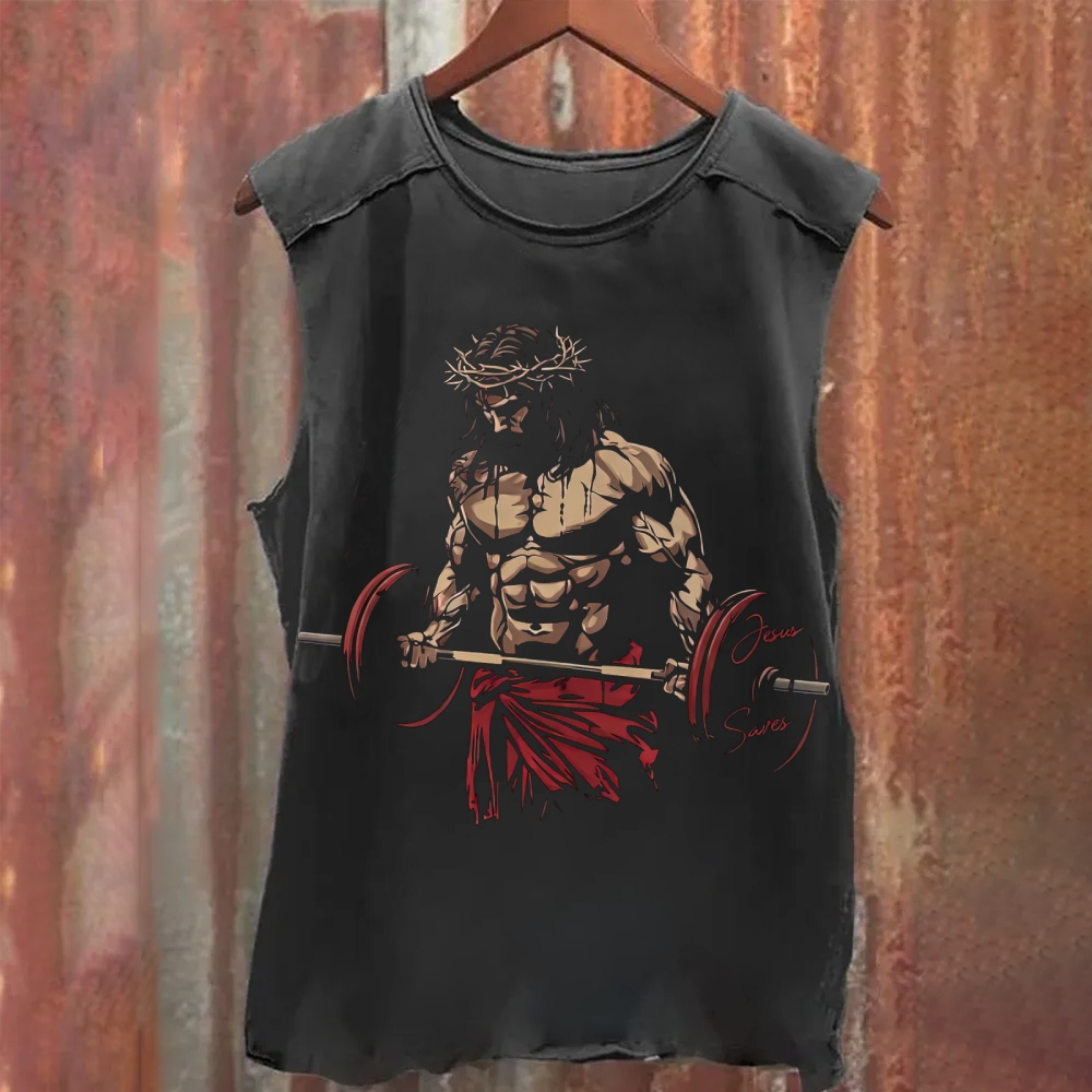 Gym Jesus Weightlifting Washed Tank Top