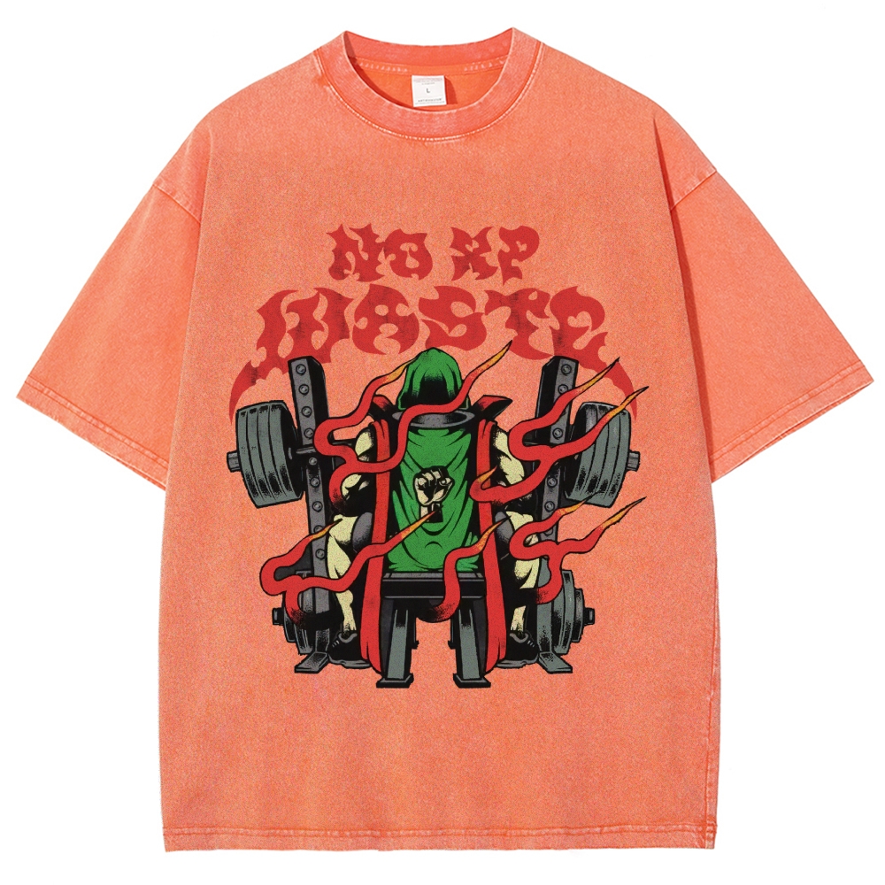 Vintage "No XP Waste" Gamer Fitness Graphic Oversized Washed T-Shirt