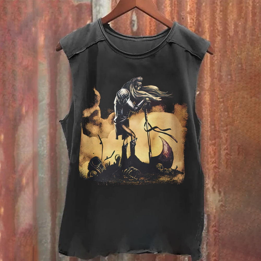 Vintage "Elden Ring Valkyrie" Battlefield Graphic Washed Tank Top