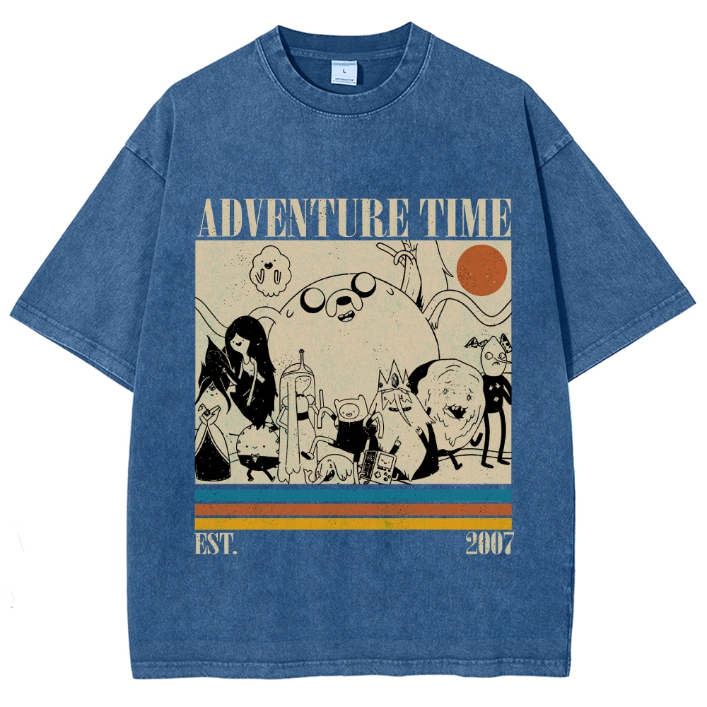 Vintage "Adventure Time Characters" Retro Stripes Washed T-Shirt 