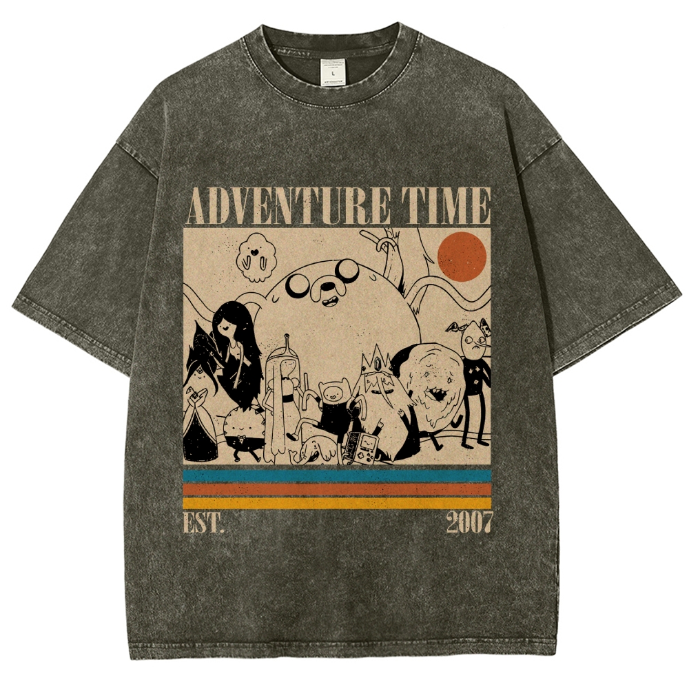Vintage "Adventure Time Characters" Retro Stripes Washed T-Shirt 