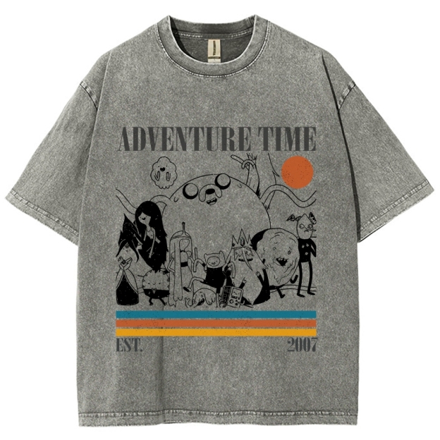 Vintage "Adventure Time Characters" Retro Stripes Washed T-Shirt 