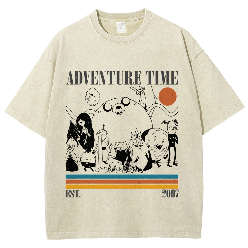 Vintage "Adventure Time Characters" Retro Stripes Washed T-Shirt 