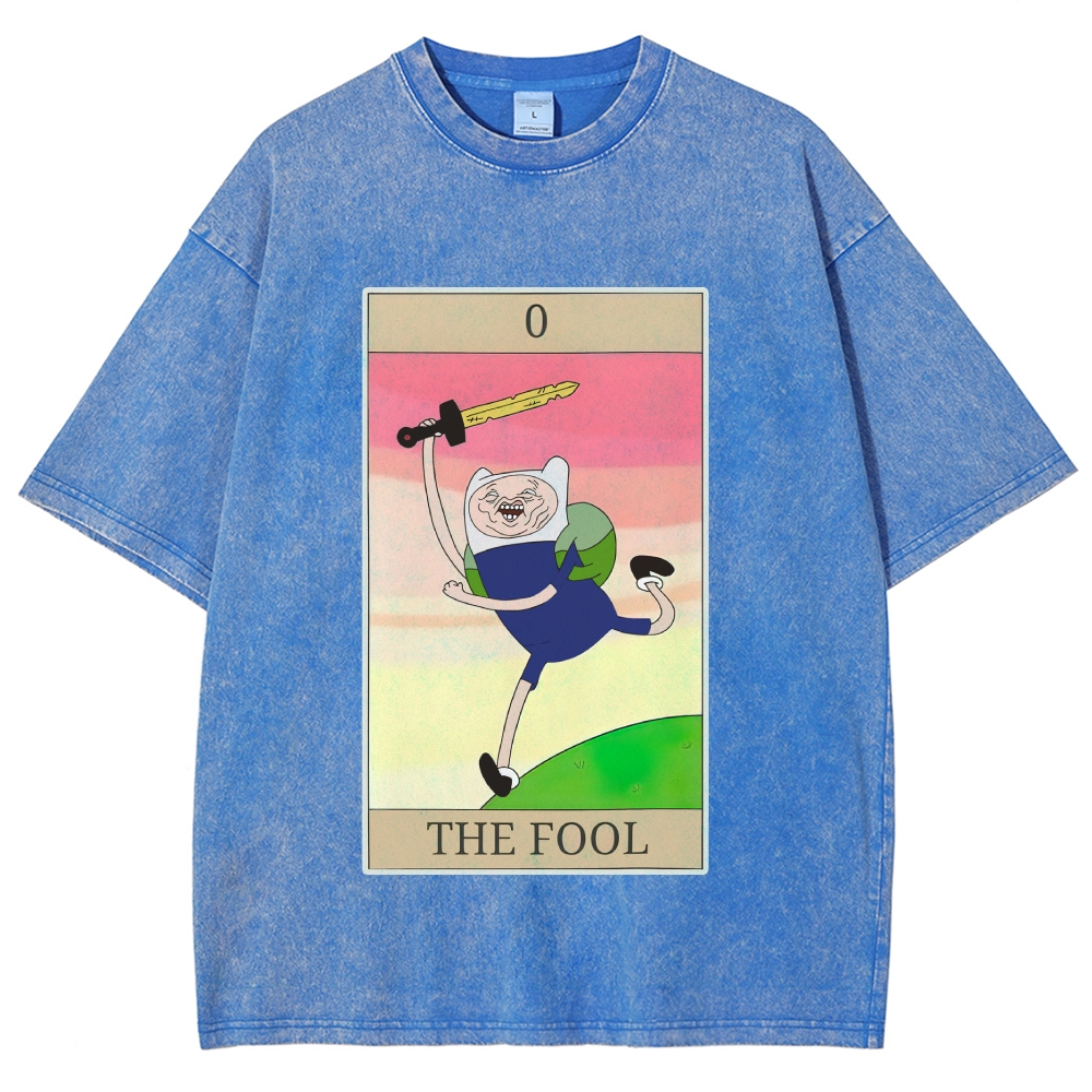 Vintage "Adventure Time The Fool" Finn Tarot Graphic Washed T-Shirt