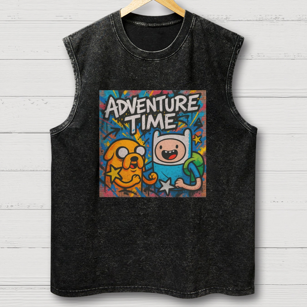 Vintage "Adventure Time Finn & Jake" Graffiti Graphic Washed Vest